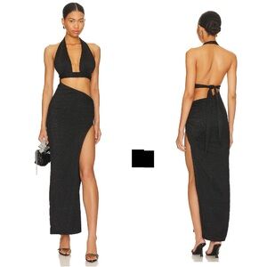 Superdown Black Backless Halter Dress